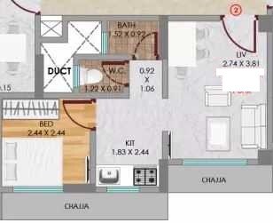 Floor plan of 1 BHK 430 Sq. Ft. Apartment in Neumec  Niwara, Mumbai