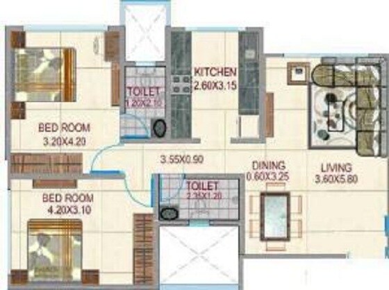Floor plan of 2 BHK 1150 Sq. Ft. Apartment in Neumec Bennington Court, Mumbai