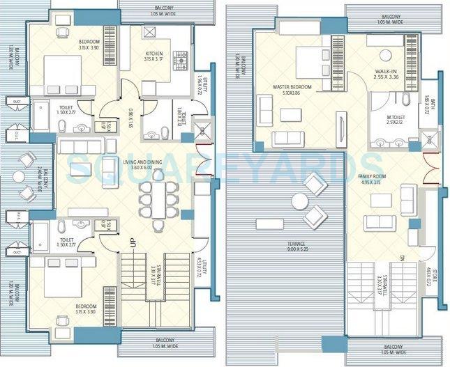 Floor plan of 3 BHK 2311 Sq. Ft. Apartment in Neumec Crescent Aria, Mumbai
