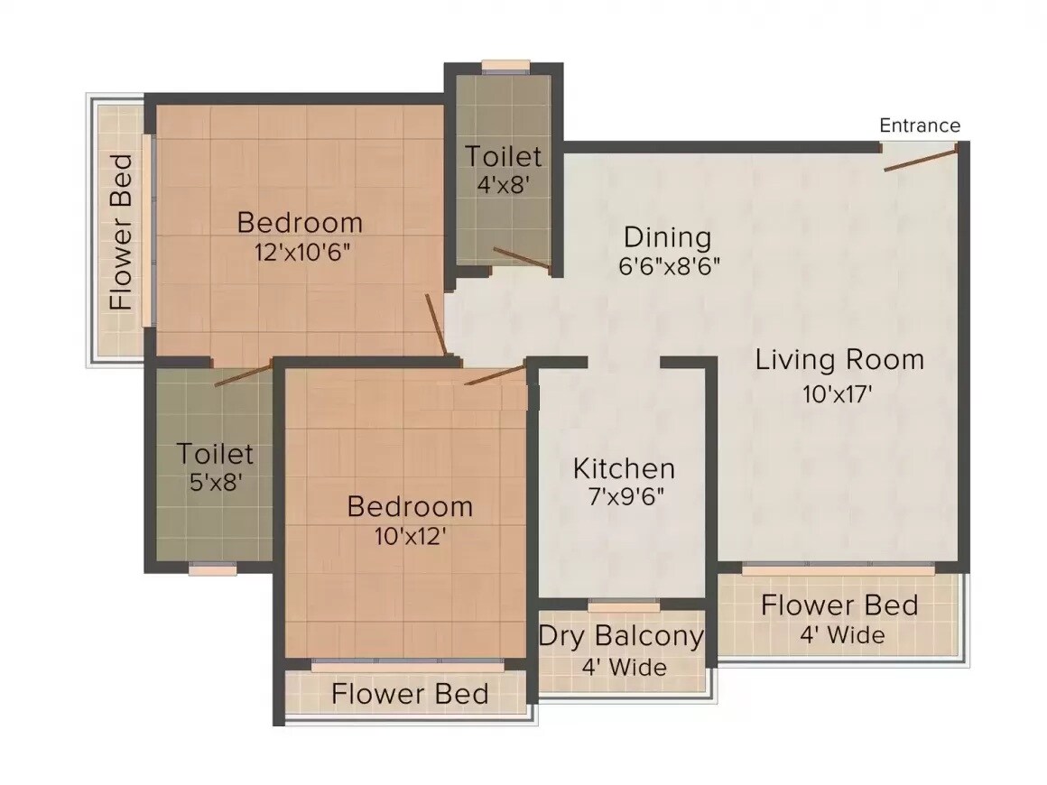 Floor plan of 2 BHK 614 Sq. Ft. Apartment in Neumec Eastwood, Mumbai