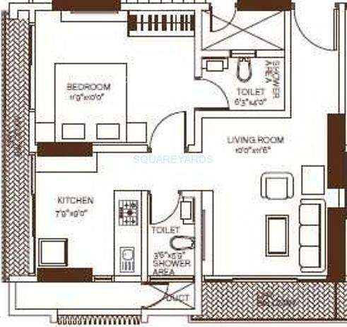 Floor plan of 1 BHK 715 Sq. Ft. Apartment in Neumec Elegance, Mumbai