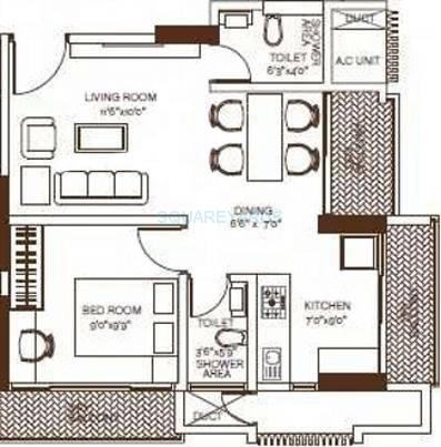 Floor plan of 1 BHK 754 Sq. Ft. Apartment in Neumec Elegance, Mumbai