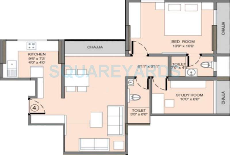 Floor plan of 1 BHK 446 Sq. Ft. Apartment in Neumec Morphosis Adagio, Mumbai