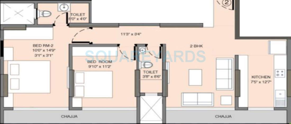 Floor plan of 2 BHK 700 Sq. Ft. Apartment in Neumec Morphosis Adagio, Mumbai