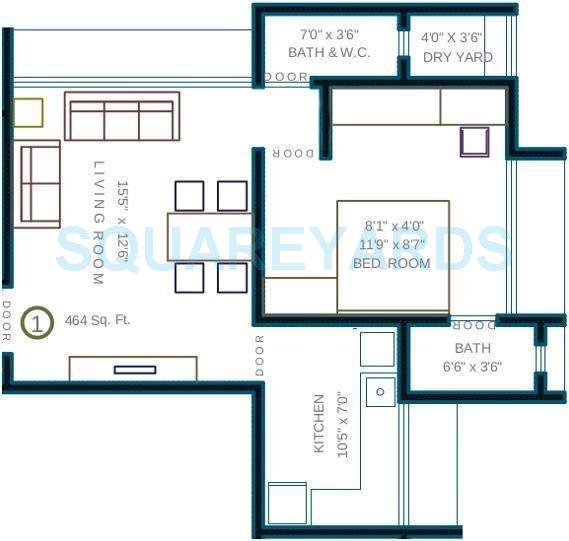 Floor plan of 1 BHK 742 Sq. Ft. Apartment in Neumec Morphosis Insula, Mumbai