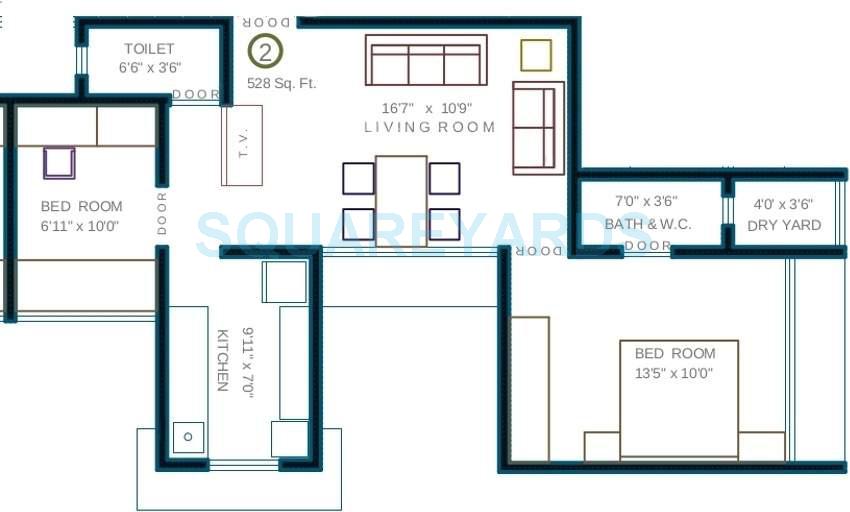 2 BHK 845 Sq. Ft. Apartment