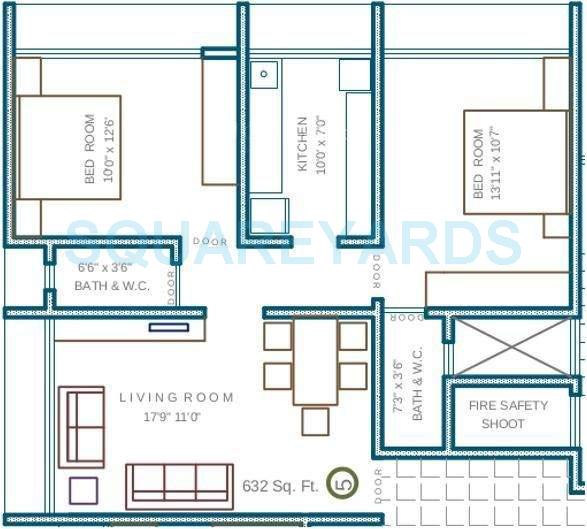 Floor plan of 2 BHK 1012 Sq. Ft. Apartment in Neumec Morphosis Insula, Mumbai