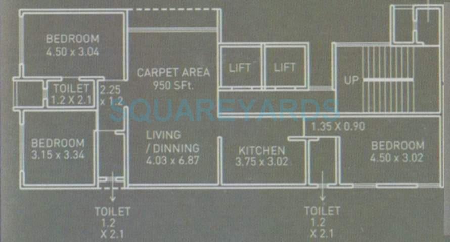 Floor plan of 3 BHK 1565 Sq. Ft. Apartment in Neumec Morphosis Neelkanth, Mumbai