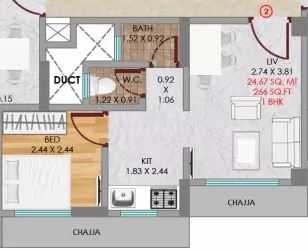 Floor plan of 1 BHK 266 Sq. Ft. Apartment in Neumec Niwara, Mumbai