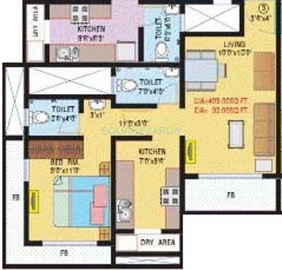 Floor plan of 1 BHK 665 Sq. Ft. Apartment in Neumec Sanskriti, Mumbai