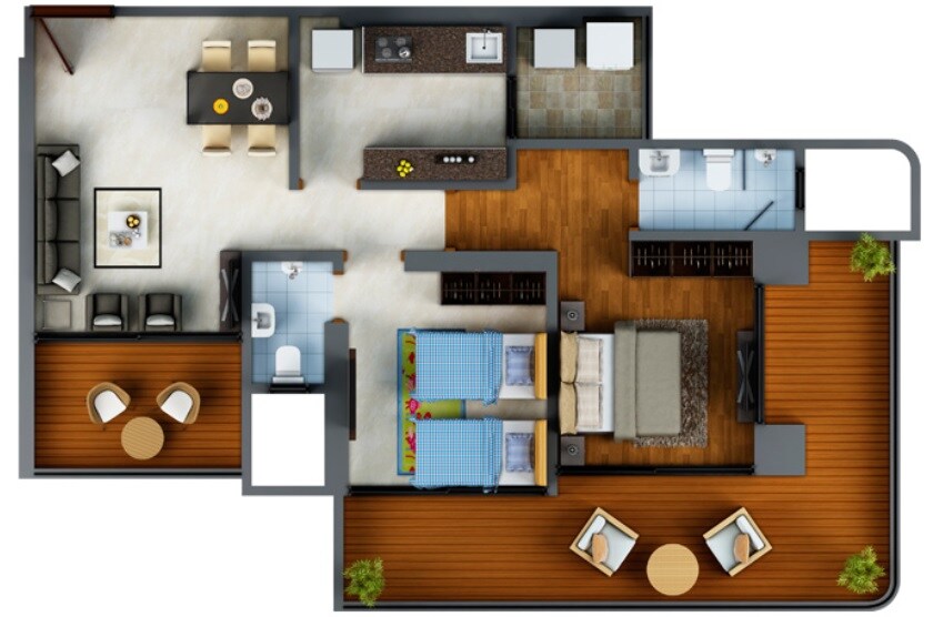 Floor plan of 2 BHK 561 Sq. Ft. Apartment in Neumec Shreeji Towers, Mumbai