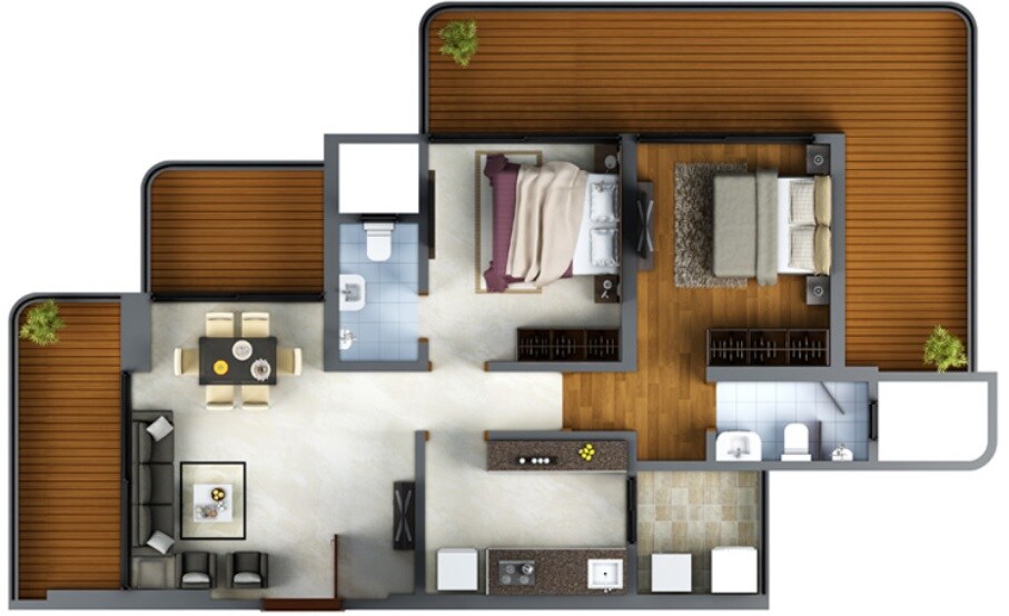 Floor plan of 2 BHK 790 Sq. Ft. Apartment in Neumec Shreeji Towers, Mumbai