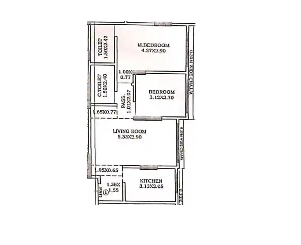 Floor plan of 2 BHK 627 Sq. Ft. Apartment in Neumec Shrushti, Mumbai