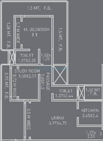 Floor plan of 1 BHK 1088 Sq. Ft. Apartment in Neumec Overture, Mumbai