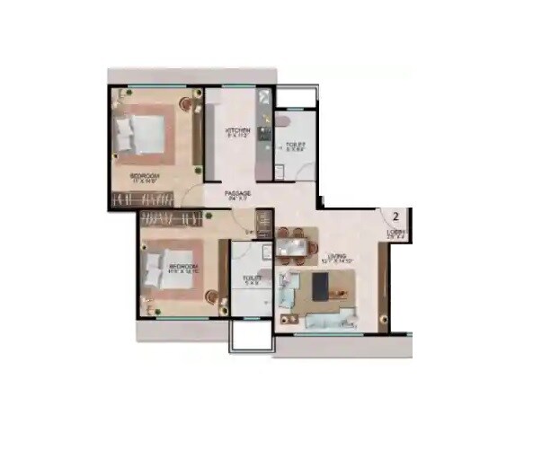 Floor plan of 2 BHK 768 Sq. Ft. Apartment in New Ajay Villa, Mumbai