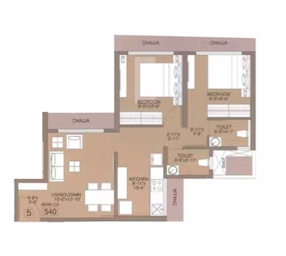 2 BHK 505 Sq. Ft. Apartment