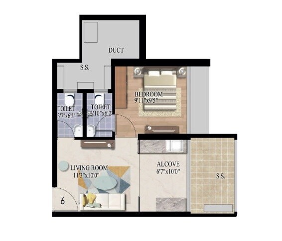 Floor plan of 1 BHK 335 Sq. Ft. Apartment in Newlook Bhavya Elite, Mumbai