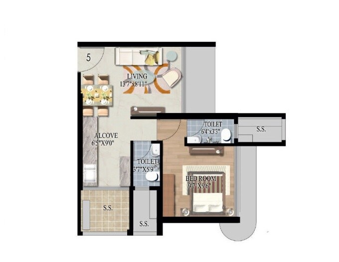 Floor plan of 1 BHK 354 Sq. Ft. Apartment in Newlook Bhavya Elite, Mumbai