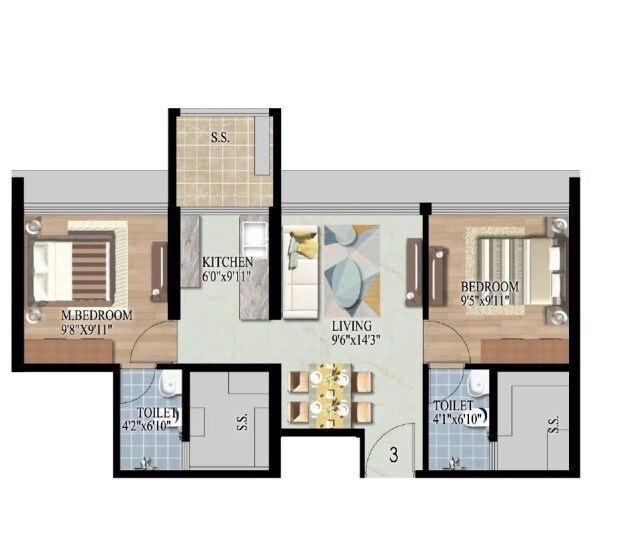 Floor plan of 2 BHK 476 Sq. Ft. Apartment in Newlook Bhavya Elite, Mumbai