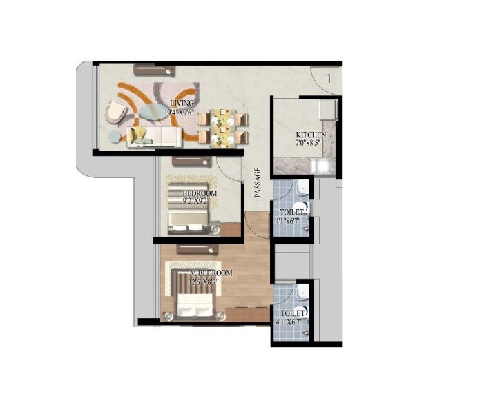 Floor plan of 2 BHK 586 Sq. Ft. Apartment in Newlook Bhavya Elite, Mumbai