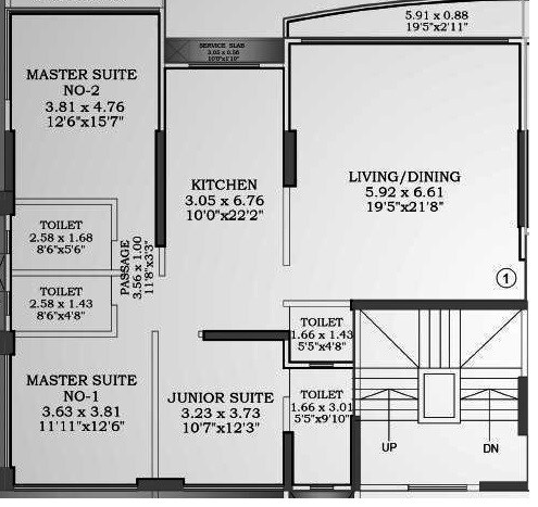 Floor plan of 3 BHK 1246 Sq. Ft. Apartment in Newlook Bhavya Heights C Wing, Mumbai