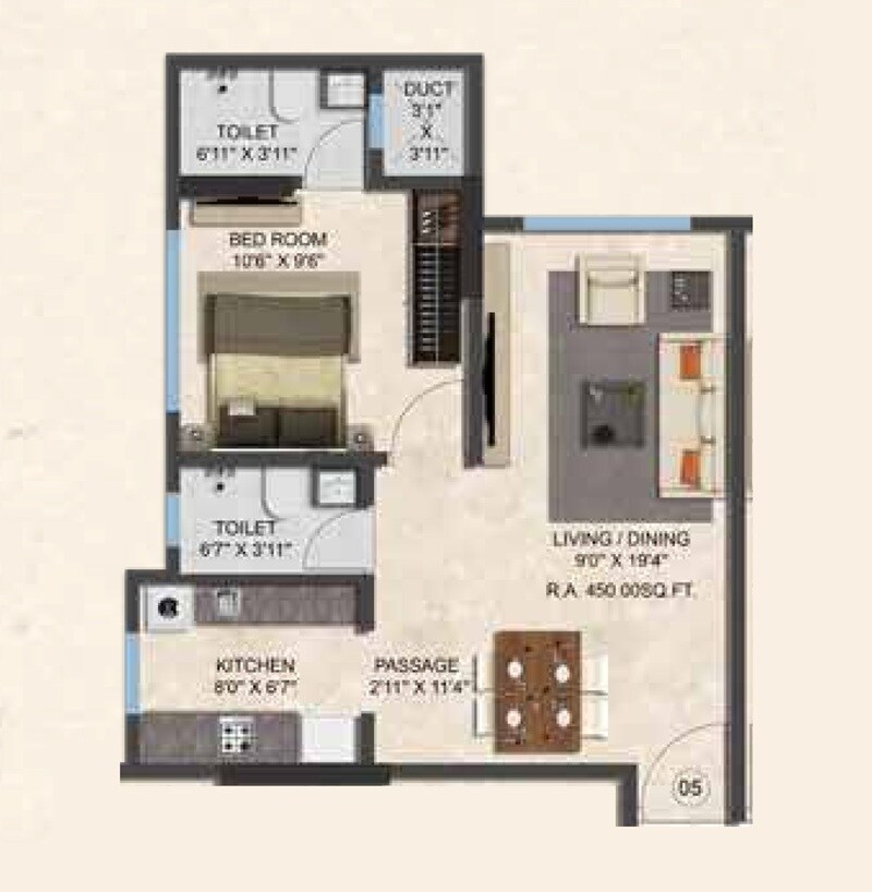 1 BHK 429 Sq. Ft. Apartment