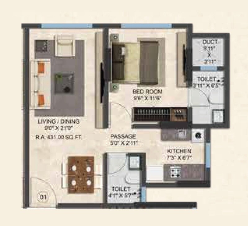 1 BHK 463 Sq. Ft. Apartment