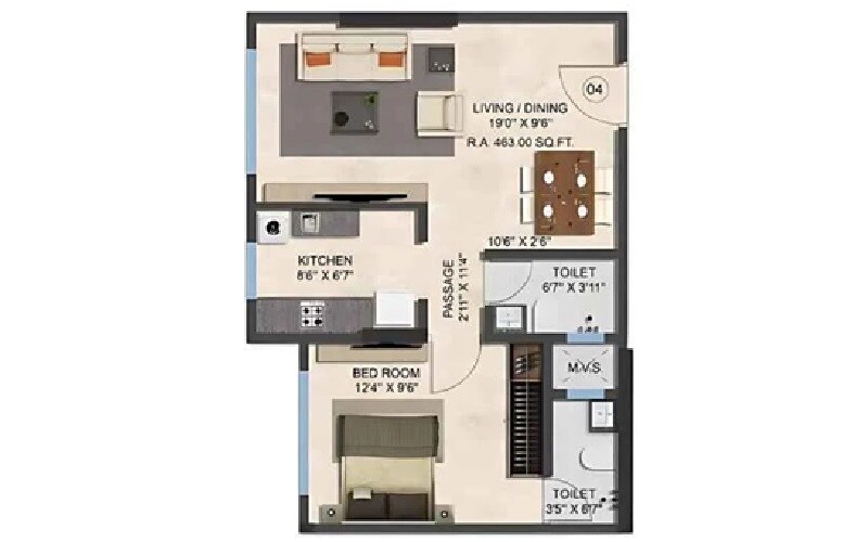 1 BHK 463 Sq. Ft. Apartment