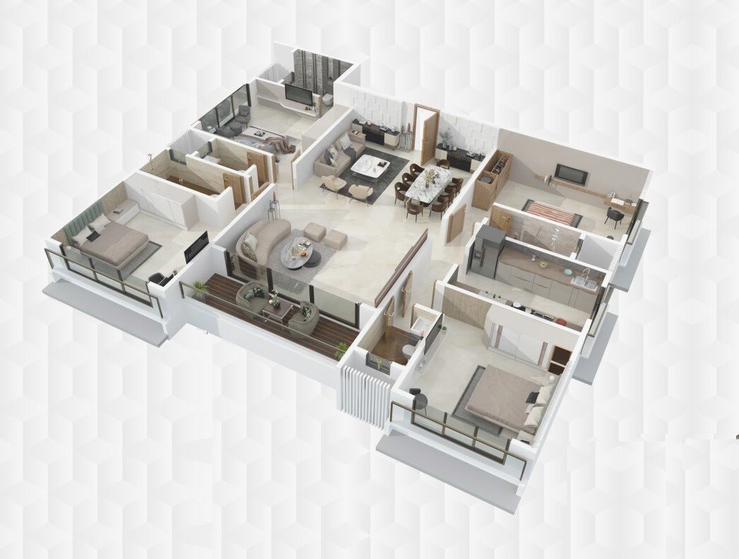 Floor plan of 4 BHK 1978 Sq. Ft. Apartment in Next Space Aureate, Mumbai