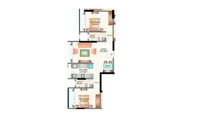 Floor plan of 2 BHK 707 Sq. Ft. Apartment in NICCO Anamika, Mumbai