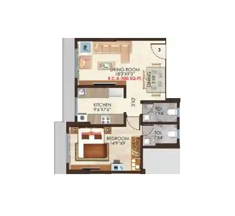 Floor plan of 1 BHK 500 Sq. Ft. Apartment in NICCO Keshav Apartments, Mumbai