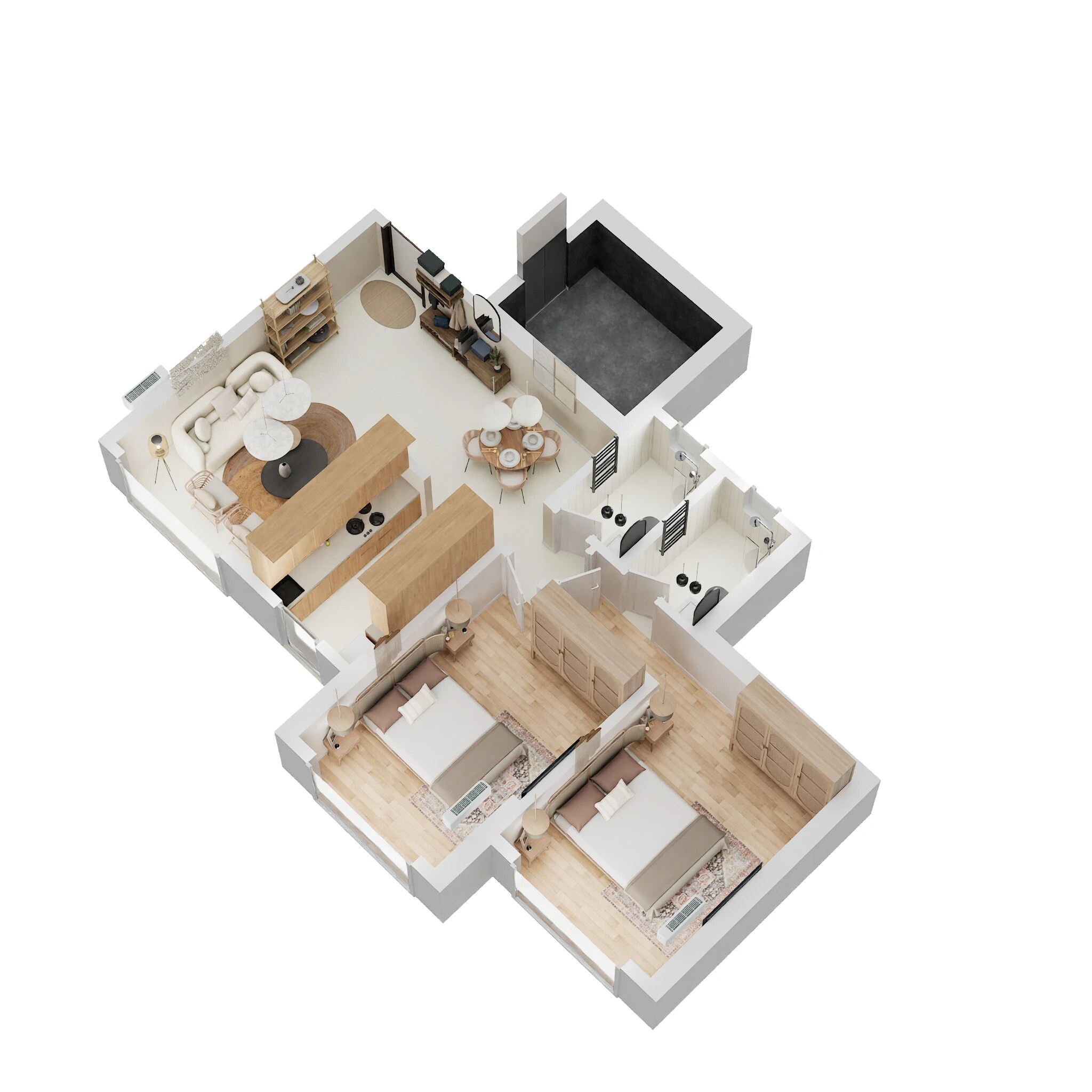 Floor plan of 2 BHK 732 Sq. Ft. Apartment in Nicco Vanashri Heights, Mumbai