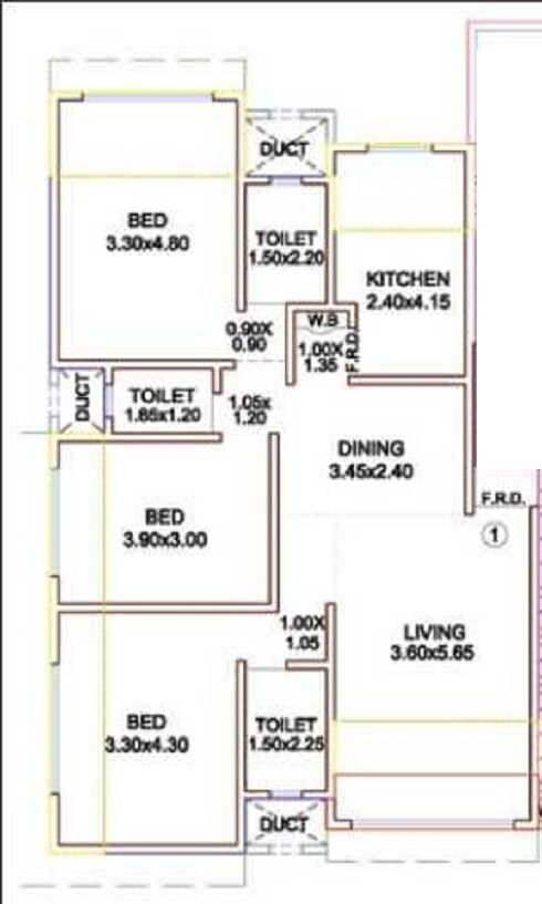 Floor plan of 3 BHK 1881 Sq. Ft. Apartment in Nidhaan Ankur, Mumbai
