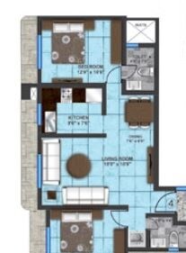 Floor plan of 2 BHK 768 Sq. Ft. Apartment in Nidhaan Clover B, Mumbai