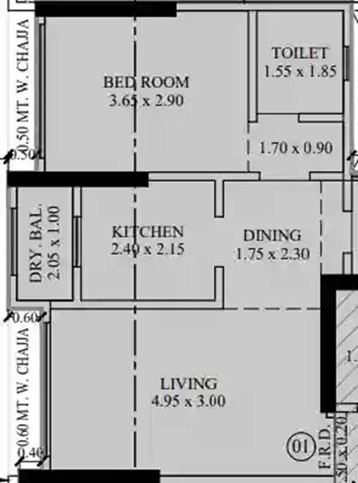Floor plan of 1 BHK 484 Sq. Ft. Apartment in Nidhaan Girnar Residency, Mumbai