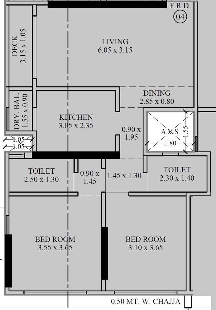 Floor plan of 2 BHK 785 Sq. Ft. Apartment in Nidhaan Girnar Residency, Mumbai