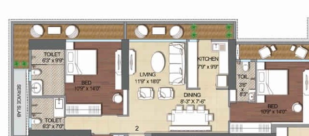 Floor plan of 2 BHK 1400 Sq. Ft. Apartment in Nidhaan Veer Tower, Mumbai