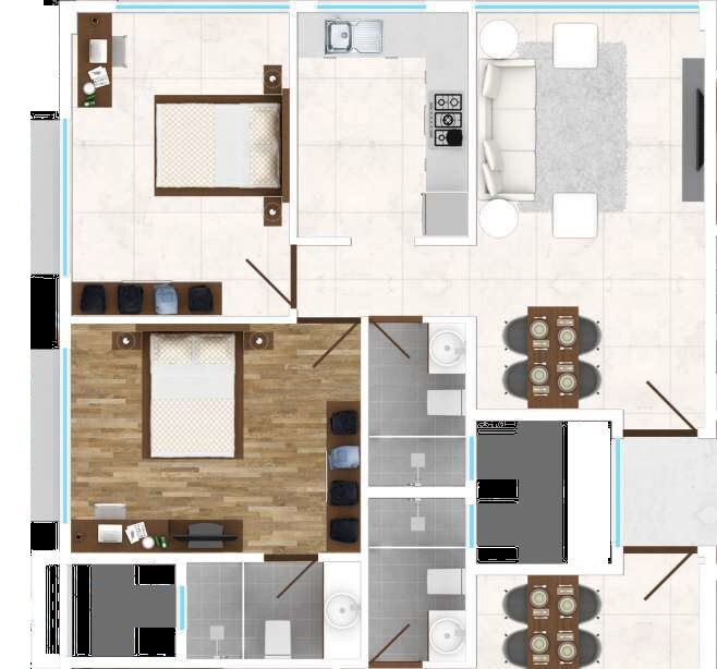 Floor plan of 2 BHK 631 Sq. Ft. Apartment in Nine Dimensions Shanta Durga, Mumbai