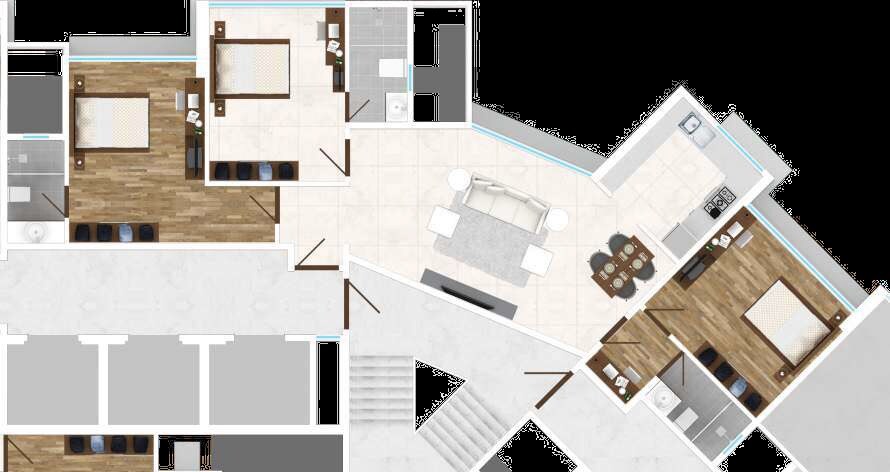 Floor plan of 3 BHK 880 Sq. Ft. Apartment in Nine Dimensions Shanta Durga, Mumbai