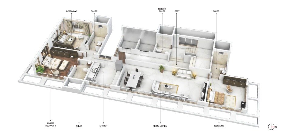3 BHK 994 Sq. Ft. Apartment