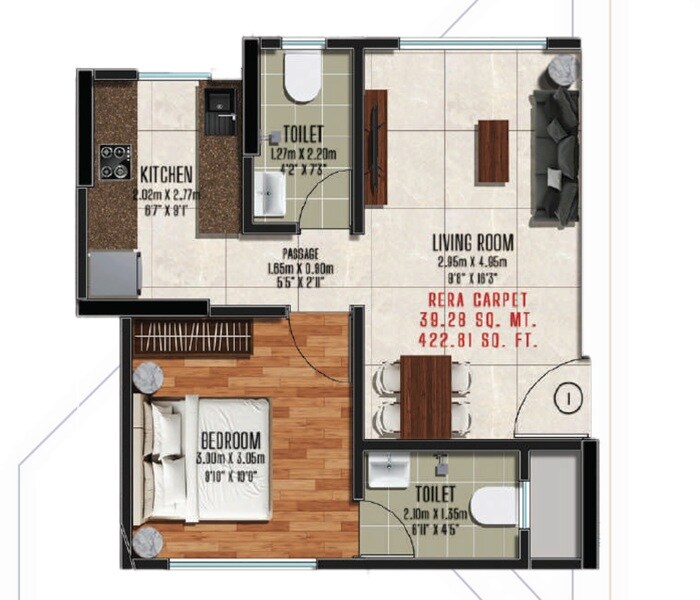 Floor plan of 1 BHK 423 Sq. Ft. Apartment in Nirala Opal, Mumbai