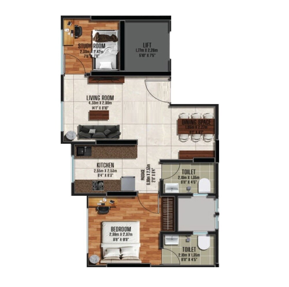 Floor plan of 2 BHK 516 Sq. Ft. Apartment in Nirala Opal, Mumbai