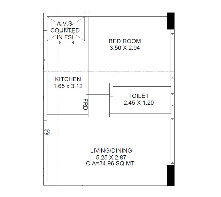 Floor plan of 1 BHK 376 Sq. Ft. Apartment in Nirban Bismillah Crest, Mumbai