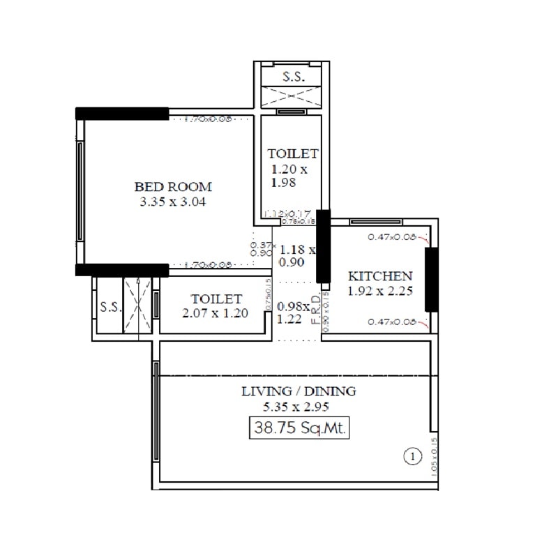 Floor plan of 1 BHK 417 Sq. Ft. Apartment in Nirban Nestlings, Mumbai