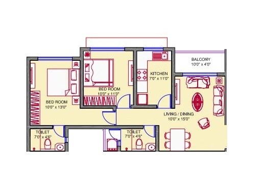 Floor plan of 2 BHK 656 Sq. Ft. Apartment in Nirmal Lifestyle Game Point, Mumbai