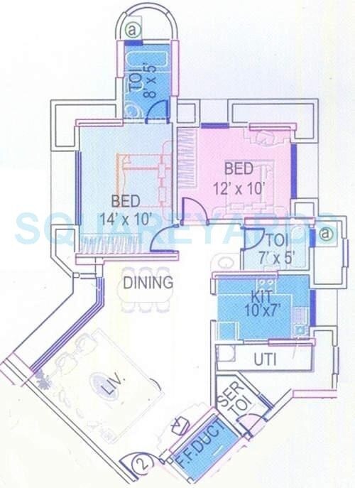Floor plan of 2 BHK 690 Sq. Ft. Apartment in Nirmal Lifestyle Grande Slam, Mumbai