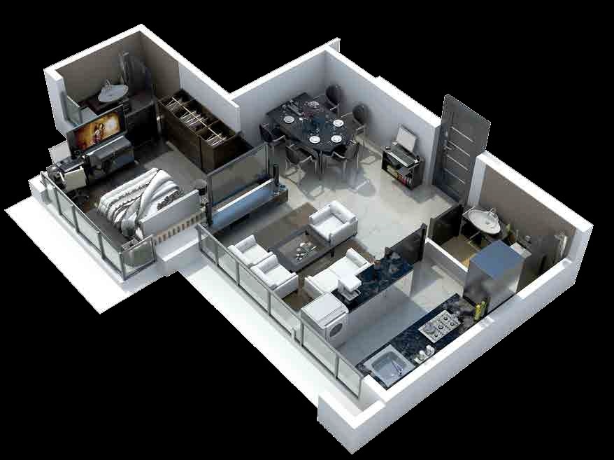 Floor plan of 1 BHK 386 Sq. Ft. Apartment in Nirmal Lifestyle One Mumbai, Mumbai