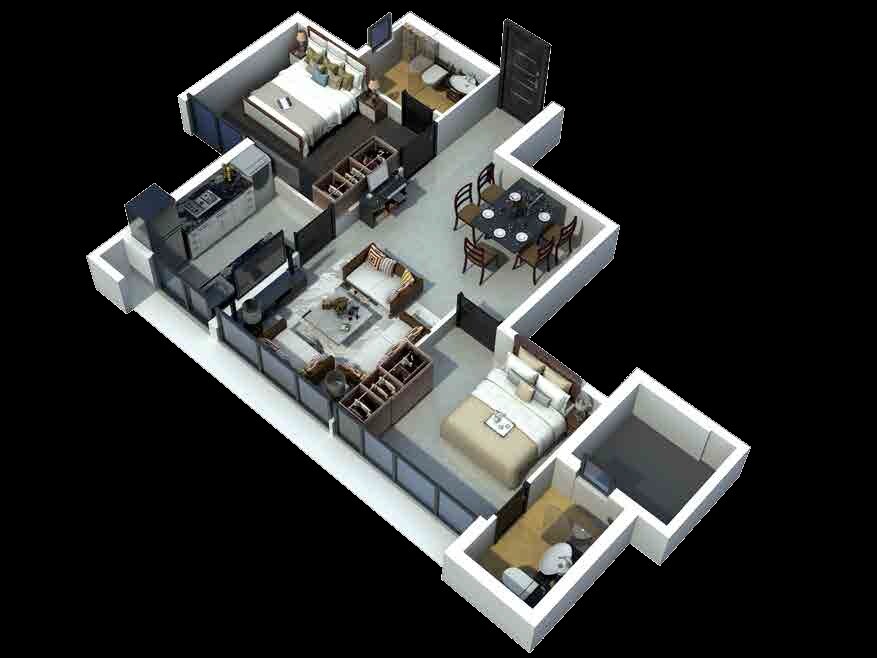 Floor plan of 2 BHK 535 Sq. Ft. Apartment in Nirmal Lifestyle One Mumbai, Mumbai
