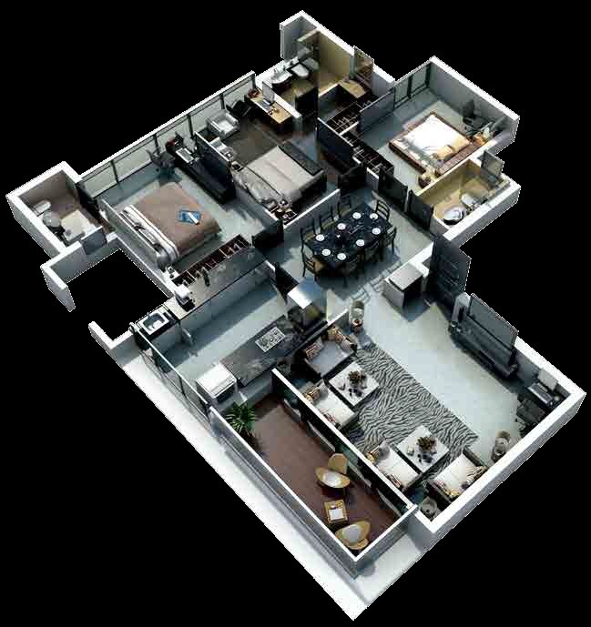 Floor plan of 3 BHK 1090 Sq. Ft. Apartment in Nirmal Lifestyle One Mumbai, Mumbai