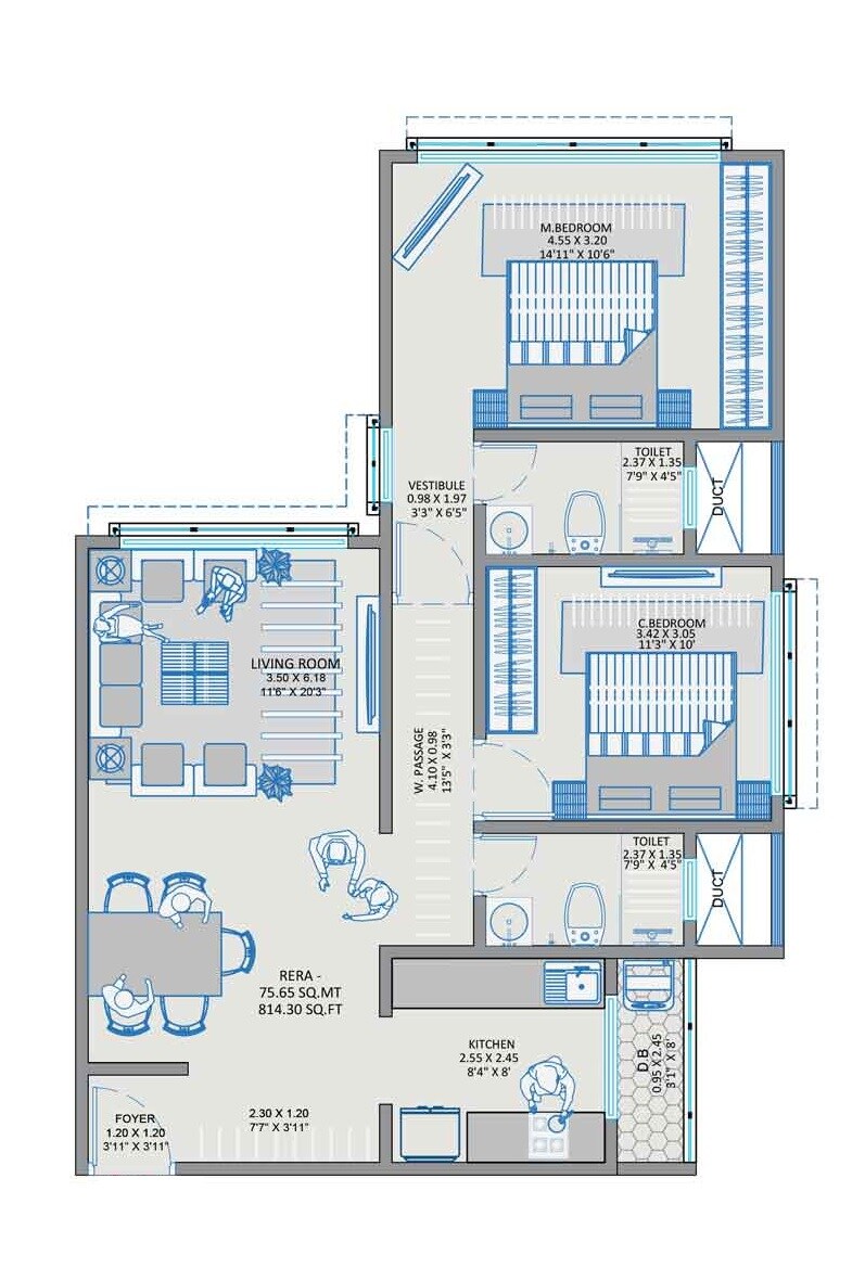 Floor plan of 2 BHK 814 Sq. Ft. Apartment in Nirmal Milan Apartment, Mumbai